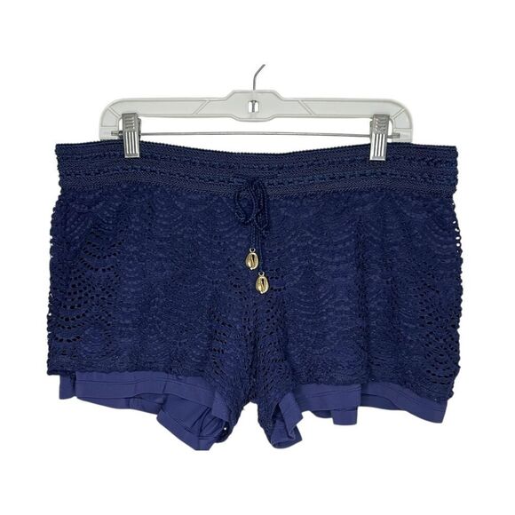 Lilly Pulitzer Women’s Large Claudette Scalloped Shell Lace Shorts Navy Crochet - Picture 1 of 5